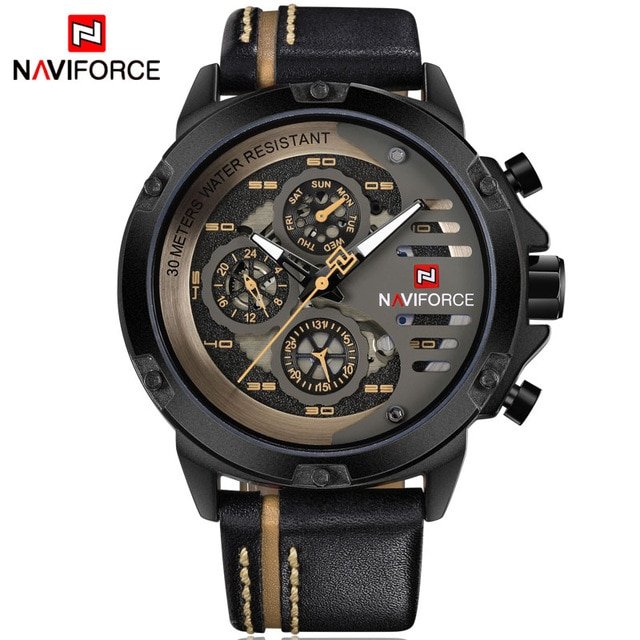 Naviforce NF9110 Men's Fashion Quartz Watch - Black Yellow