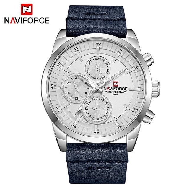 NAVIFORCE NF9148 Leather Analog Wrist Watch - Silver White