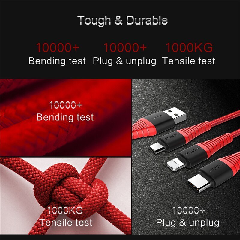 Rock Hi-Tensile 3 In 1 USB Charging Cable W/Version A 1.2M