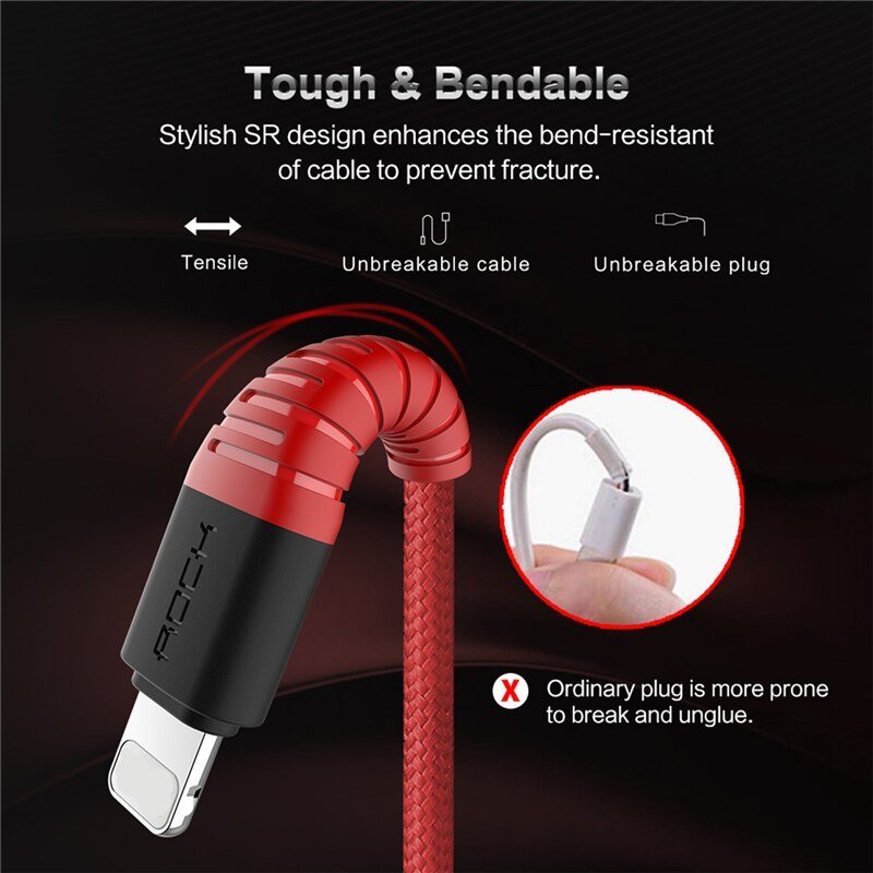 Rock Hi-Tensile 3 In 1 USB Charging Cable W/Version A 1.2M