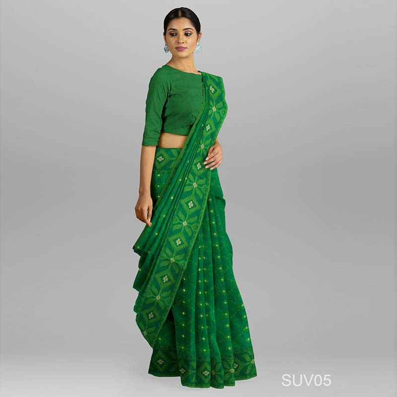 সবুজ ম্যাচিং জামদানি শাড়ী