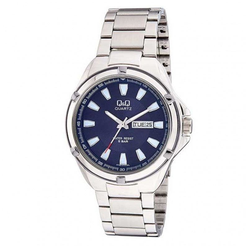 Q&Q A192-212Y Analog Day Date Wrist Watch for Men-Silver