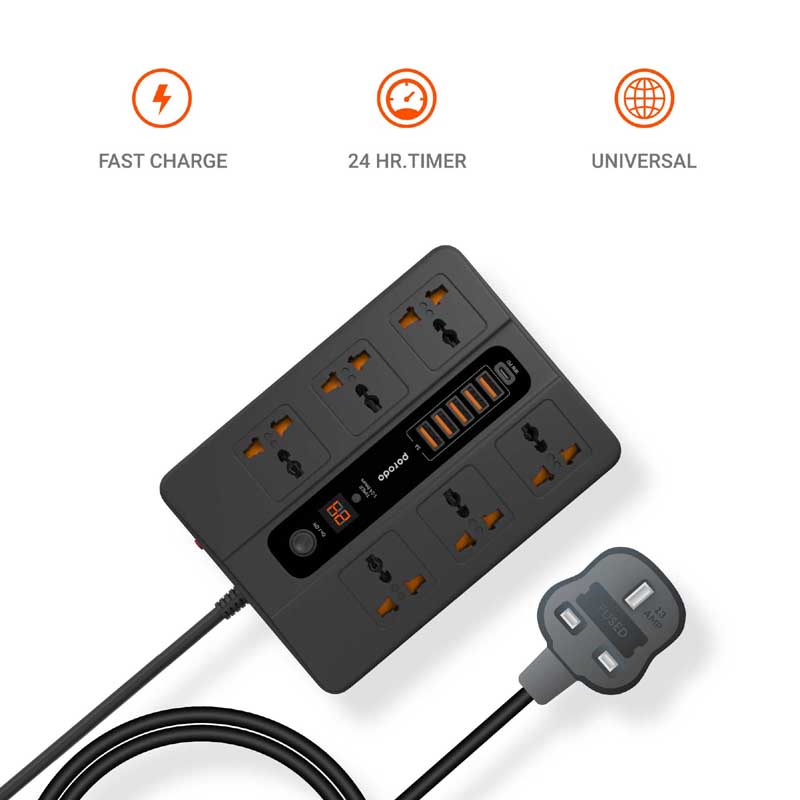 Porodo 5 USB 6 AC Output 1 USB-C PD Multiplug 3