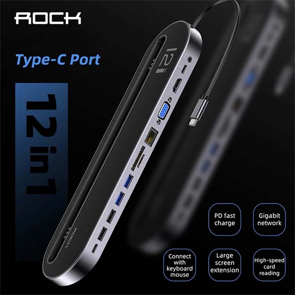 Rock 12 IN 1 Type-C Multifunctional Docking Station 100w