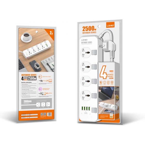 LDNIO 2500W Defender Series 4 Power Socket 4 USB Power Strip 3
