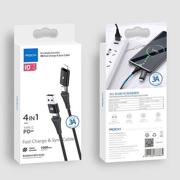 Rock R12 Multi-function PD Fast Charge & Sync Cable (4 IN 1)
