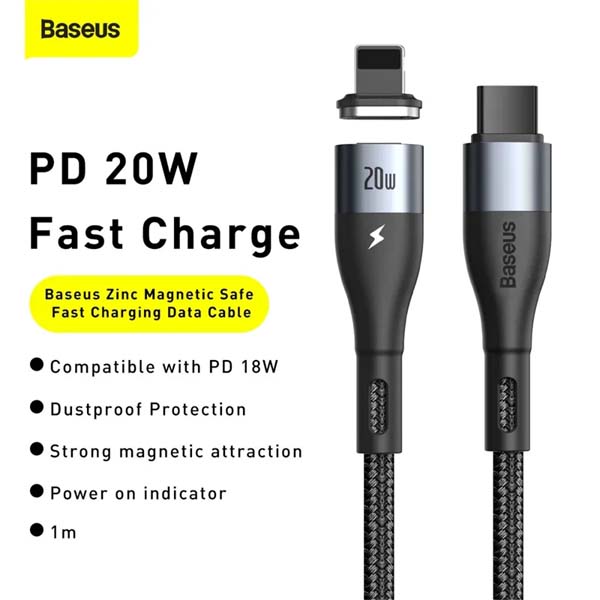 Baseus CATLXC-A06 Zinc Magnetic Safe Fast Charging Lightning Data Cable Type-C to IP PD 20W 2m 2