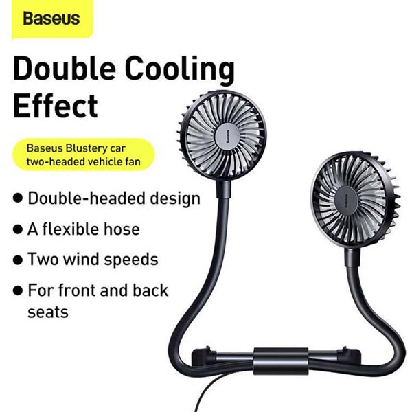 Baseus Blustery Car Two-headed Vehicle Two Wind Speed Car Fan 2
