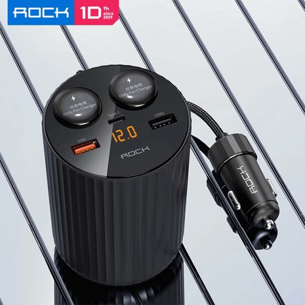 ROCK 5A LED Display Dual USB Car Charger Type C QC 4.0 PD 3.0 100W Cigarette Splitter 1