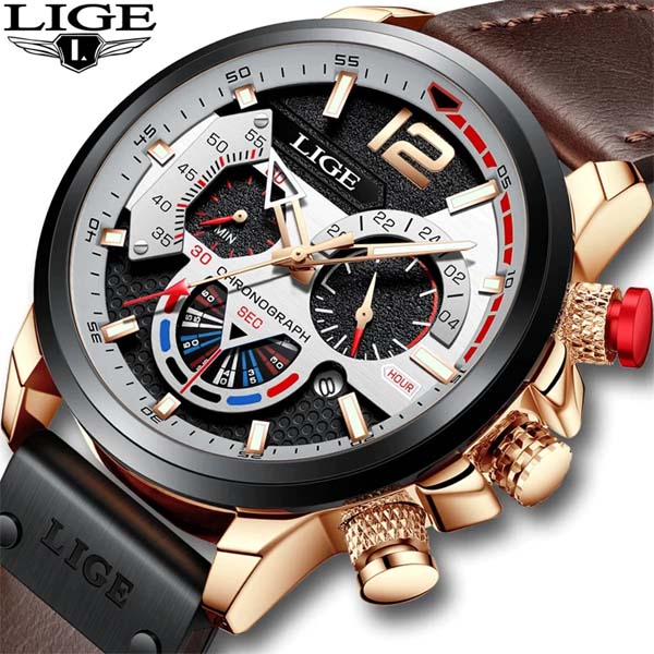 LIGE 8959 Mens Leather Quartz Watch 1