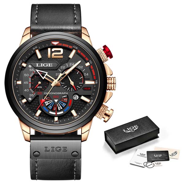 LIGE 8959 Mens Leather Quartz Watch 2