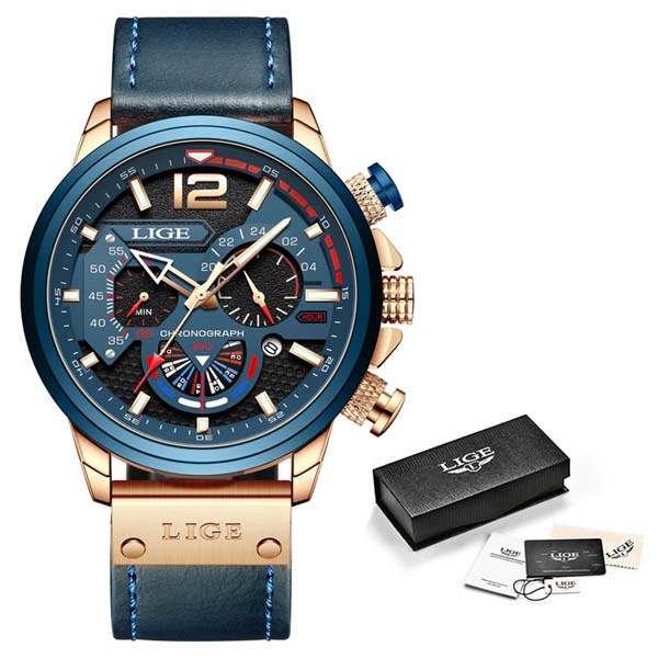 LIGE 8959 Mens Leather Quartz Watch 3