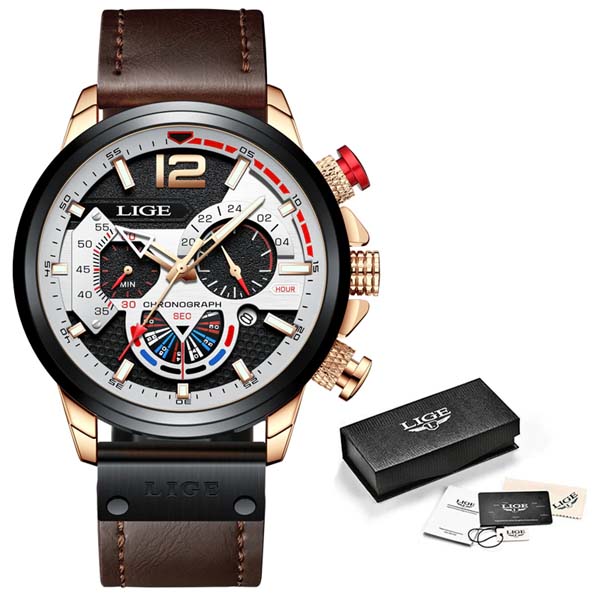 LIGE 8959 Mens Leather Quartz Watch 4