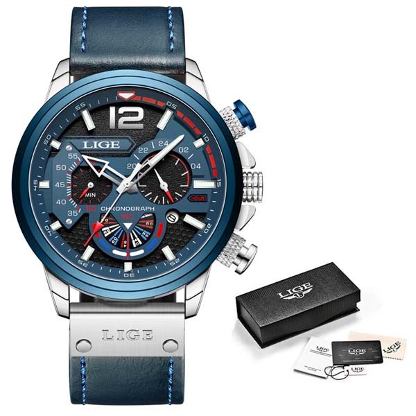 LIGE 8959 Mens Leather Quartz Watch 5