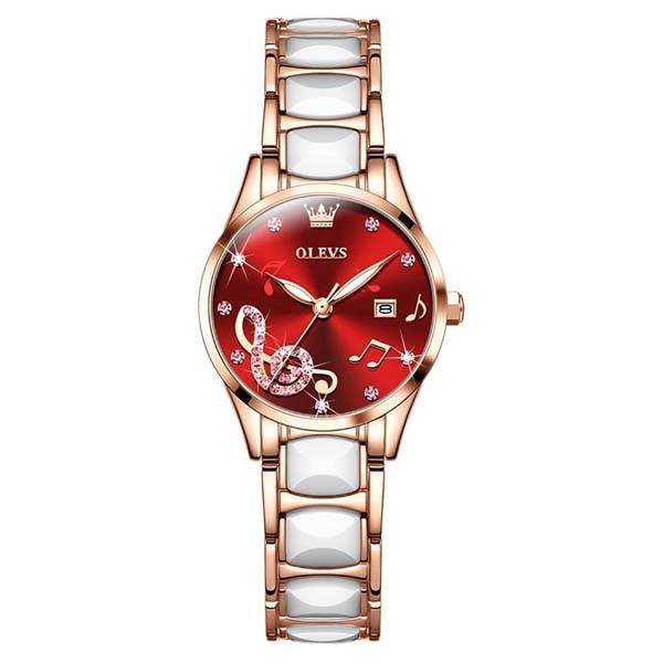 Olevs 3605 Fashion Diamond Ceramic Watch - Rose White