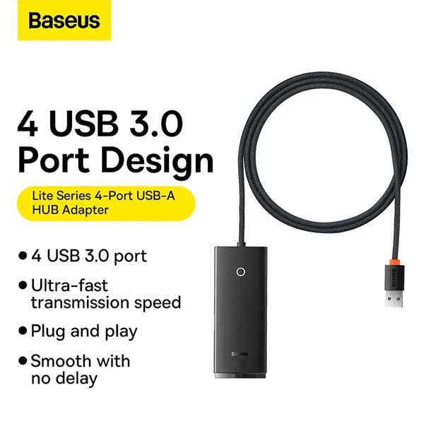 Baseus Hub Lite Series 4-Port Type-C HUB Adapter 4X USB 3.0 Black WKQX030101 1