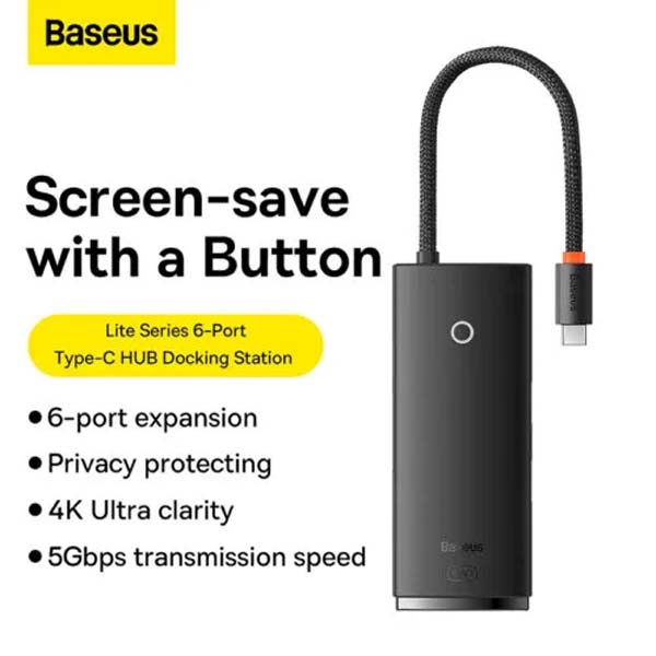Baseus Hub Lite Series 6 Port Type-C HUB Docking Station 1x HDMI 2x USB3 1x Type-C Data 1xSD 1xTF WKQX050001 1