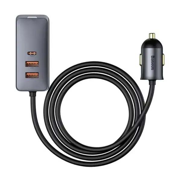 Baseus Share Together PPS multi-port Fast charging car charger with extension cord 120W 3U+1C Gray