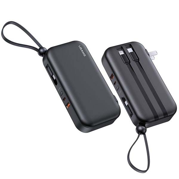 USAMS US-CD172 PB63 3IN1 Quick Charge Wall Charger Power Bank With Cables (US+EU Plug) 10000mAh 1