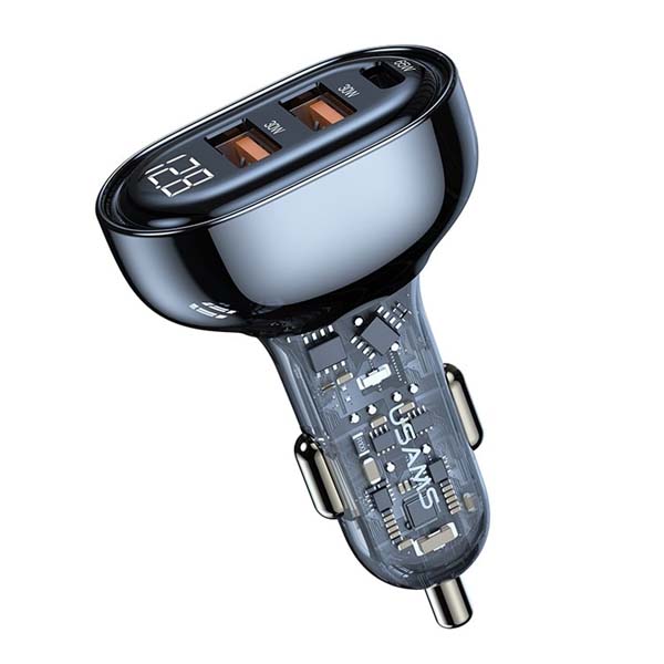 USAMS US-CC158 125W 3 Ports Transparent Digital Display Fast Car Charger1