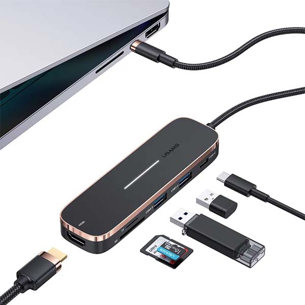USAMS US-SJ575 6 in 1 Multifunctional Type-C HUB with USB Type-C Micro SD HDMI Ports 1
