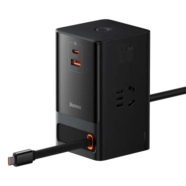 Baseus Gan5 Pro Extension Cord Power Strip with 65W 3-Port Power Adapter