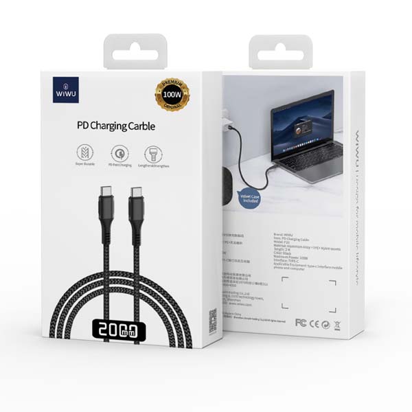 WiWU F20 100W Fast Charging Type-C To Type- C Charging Cable 2M