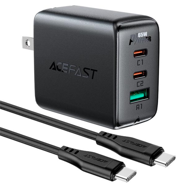 Acefast A15 PD65W (USB-C + USB-C + USB-A) 3-port wall charger set (US)