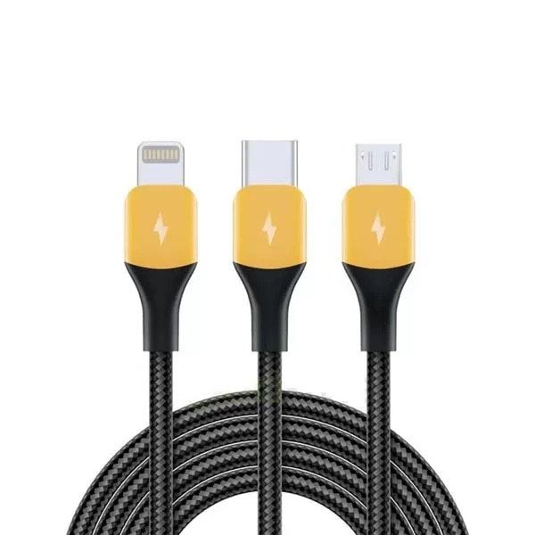 Realme 3 in 1 PET Weave Type C Lightning Micro USB Cable All in One VOOC Dart Warp 1.2M