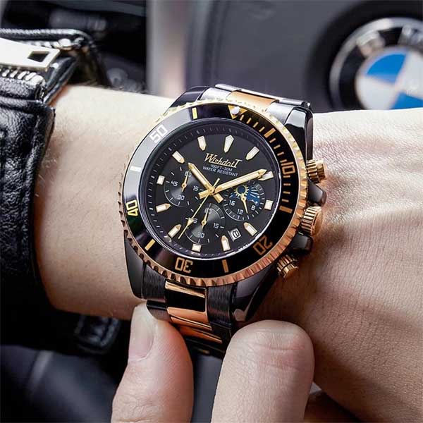 WISHDOIT Stainless Steel Chronograph Watch