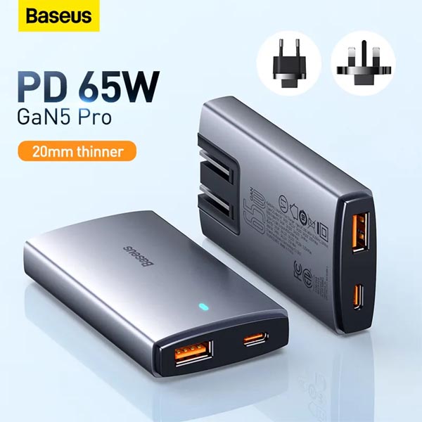 Baseus GaN5 Pro Ultra-Slim Fast Charger C+U 65W CN Type-C to Type-C 100W