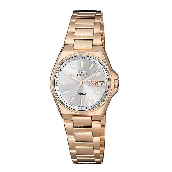 Q&amp;Q S397J011Y Superior Date Golden Dial Chain Watch for Women