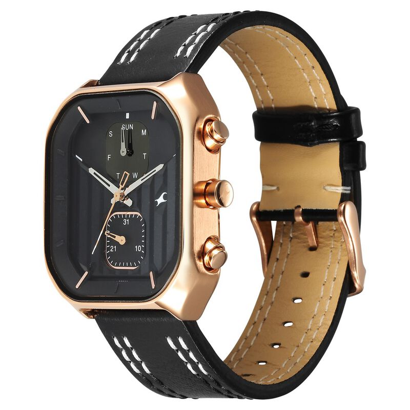 Fastrack 3270WL01 Fleek Quartz Multifunction Black Dial Leather Strap Watch For Guys