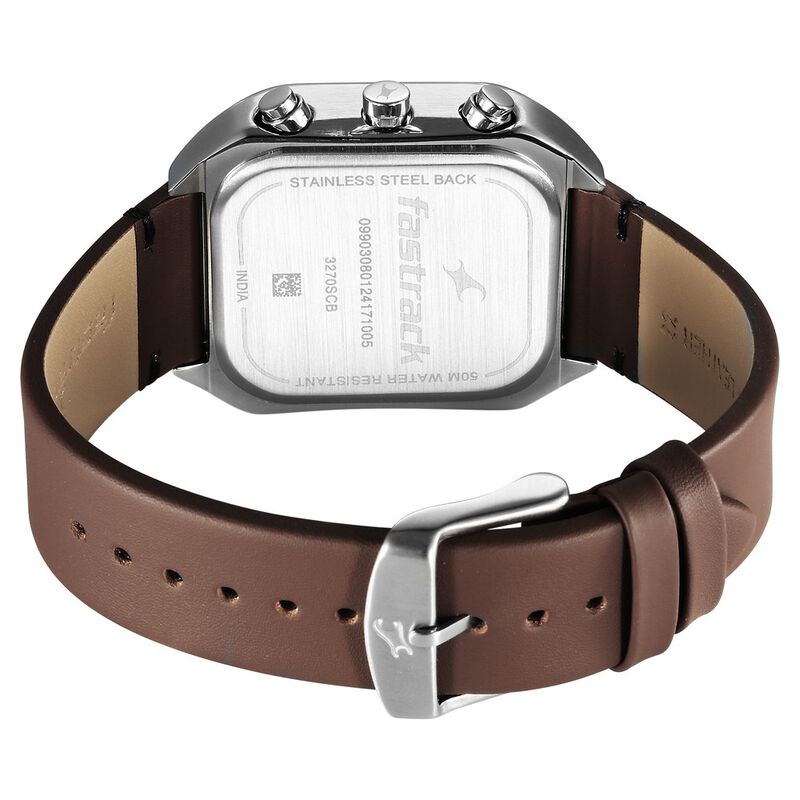 Fastrack 3270SL04 Fleek Quartz Multifunction Grey Dial Leather Strap Watch For Guys