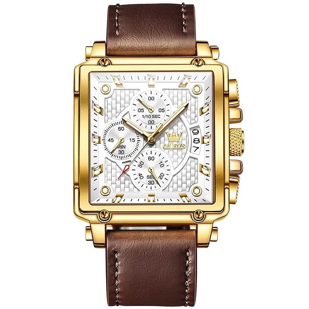 OLEVS 9925 Luxury Square Quartz Watch Waterproof Wristwatch - White