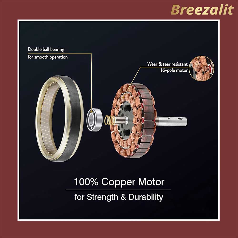 Breezalit Alina 6 Blades 48 Inch (Antique copper with rosewood finish blade) Energy Efficient Ceiling Fan
