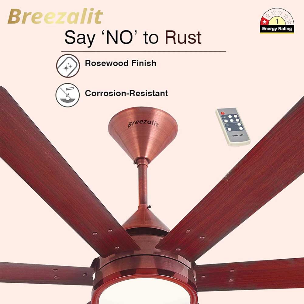 Breezalit Alina 6 Blades 48 Inch (Antique copper with rosewood finish blade) Energy Efficient Ceiling Fan