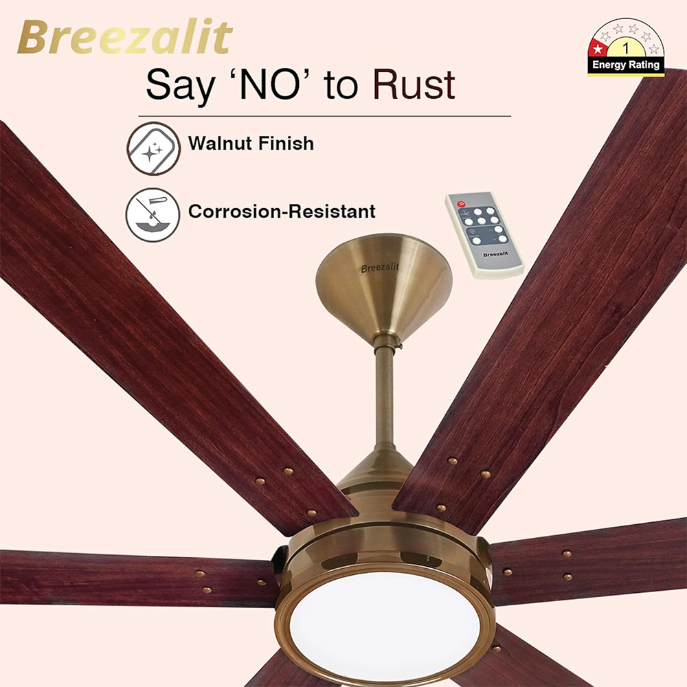 Breezalit Alina 6 Blades 48 Inch (Antique Brass with Walnut Finish) Energy Efficient Ceiling Fan