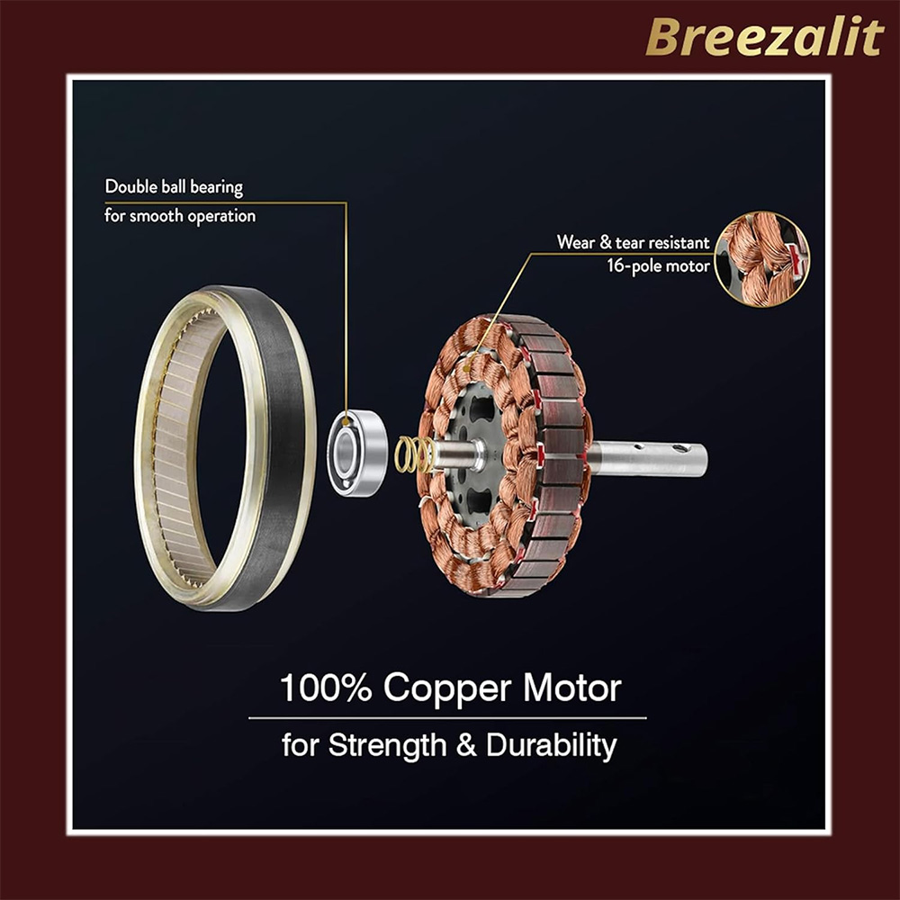 Breezalit Alina 6 Blades 48 Inch (Antique Brass with Walnut Finish) Energy Efficient Ceiling Fan