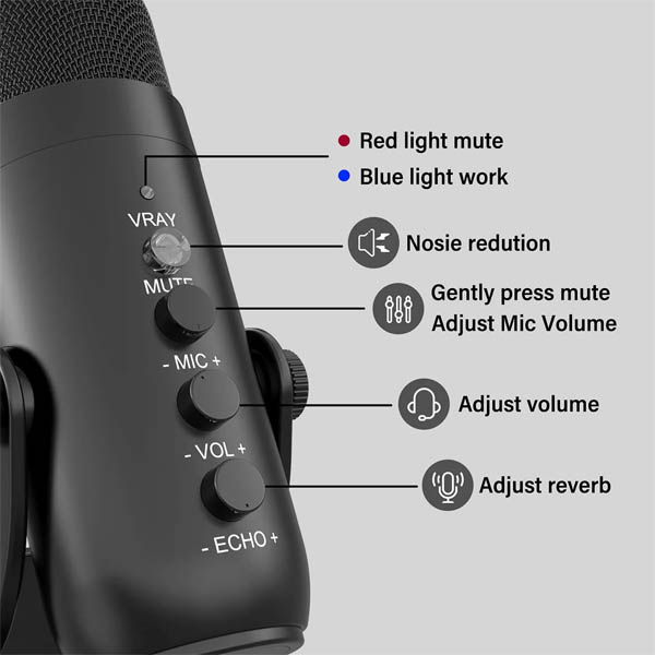 Jmary MC-PW8 Professional USB Microphone for Podcasting, Gaming, Streaming, Recordings with Noise Reduction