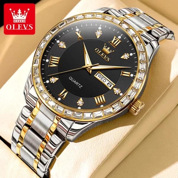 OLEVS 9906 Watch For Men - Silver Gold Black