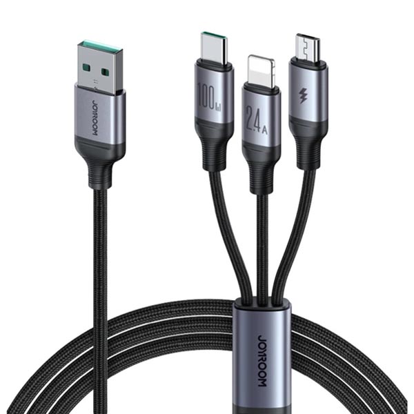 JOYROOM A21 100W PD USB-A to 3-in-1 Braided Fast Charging Cable