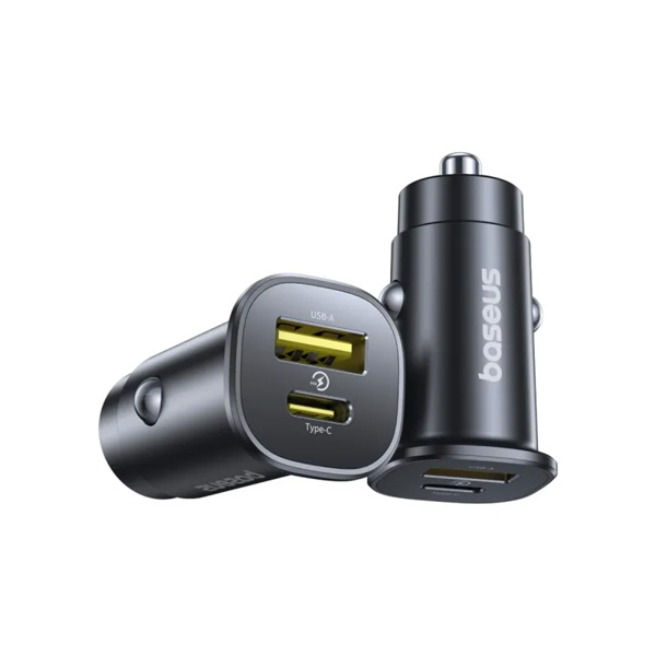 Baseus Car Charger GoTrip Series Dual Output 1xType-c PD 1x USB A 30W Cosmic Black