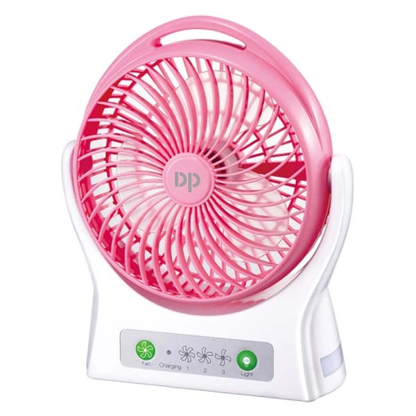 DP-7605 8 inch Rechargeable Desktop Fan with Emergency Light - Pink