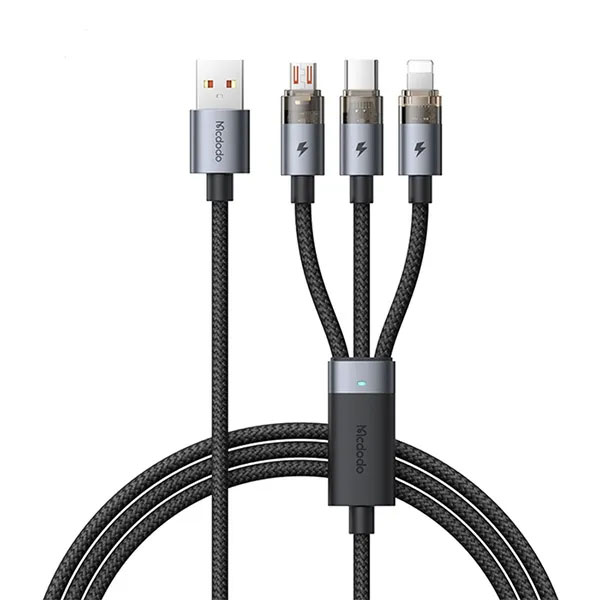 Mcdodo CA-715 3 in 1 6A Transparent Fast Charging Cable with Charging Light