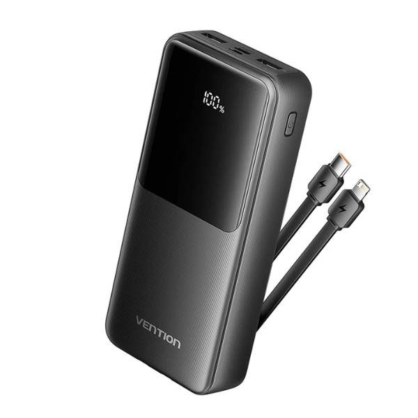 Vention 20000mAh Power Bank with Built-in USB-C and Lightning Cables 22.5W
