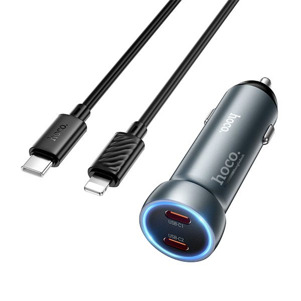 Hoco Z54B PD 60W Dual-port Car Charger Set Type C to Lightning Cable
