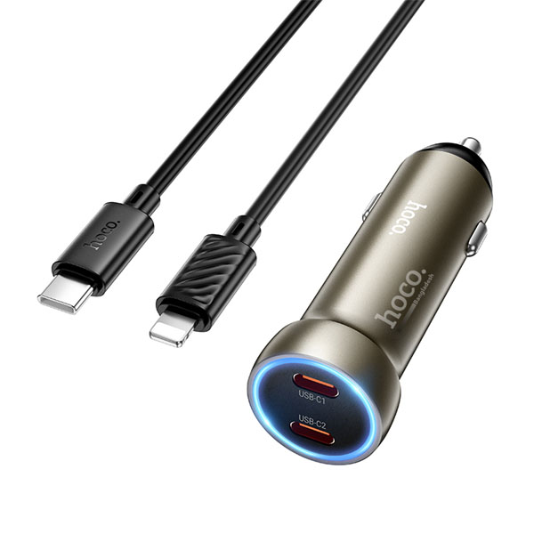 Hoco Z54B PD 60W Dual-port Car Charger Set Type C to Lightning Cable