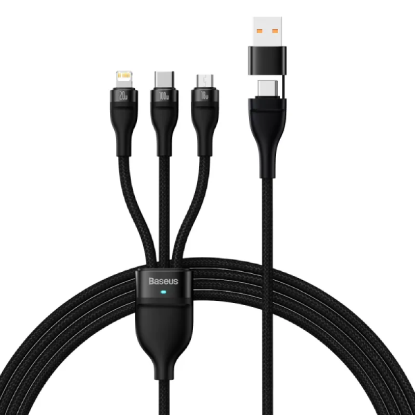 Baseus Cable CASS030001 Flash Series Ⅱ Two-for-three Fast Charging Data Cable USB to M L C 100W 1.2m Black