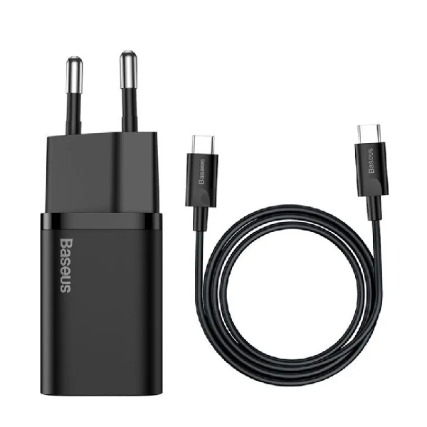 Baseus Charger 25W Super Si Quick Adapter 1C EU Sets Black With Type-C to Type-C Cable 3A 1m Black TZCCSUP-L01